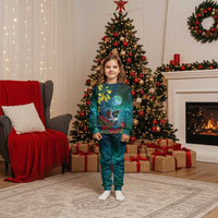 New Zealand Tui Bird Christmas Pajama Set Maori Koru With Pohutukawa Galaxy Style - Polynesian Pride