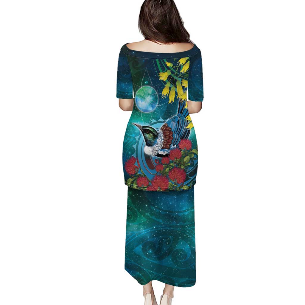 New Zealand Tui Bird Puletasi Maori Koru With Pohutukawa Galaxy Style - Polynesian Pride
