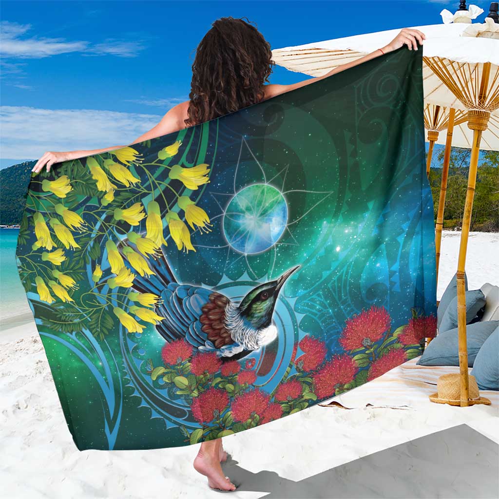 New Zealand Tui Bird Sarong Maori Koru With Pohutukawa Galaxy Style - Polynesian Pride