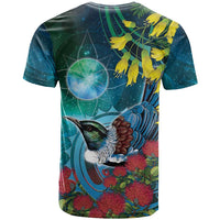 New Zealand Tui Bird T Shirt Maori Koru With Pohutukawa Galaxy Style - Polynesian Pride
