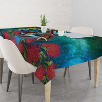 New Zealand Tui Bird Tablecloth Maori Koru With Pohutukawa Galaxy Style - Polynesian Pride