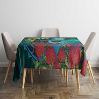 New Zealand Tui Bird Tablecloth Maori Koru With Pohutukawa Galaxy Style - Polynesian Pride