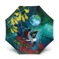 New Zealand Tui Bird Umbrella Maori Koru With Pohutukawa Galaxy Style - Polynesian Pride