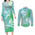 Couple Sea Turtle One Love One Heart Couples Matching Long Sleeve Bodycon Dress and Long Sleeve Button Shirt LT05 Aqua - Polynesian Pride