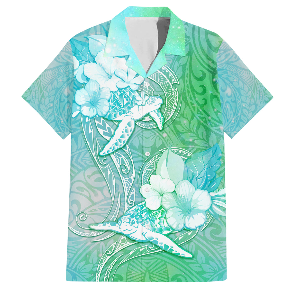 Couple Sea Turtle One Love One Heart Family Matching Short Sleeve Bodycon Dress and Hawaiian Shirt LT05 Dad's Shirt - Short Sleeve Aqua - Polynesian Pride