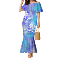 Couple Blue Sea Turtle Heart Love Family Matching Mermaid Dress and Hawaiian Shirt LT05 Mom's Dress Blue - Polynesian Pride
