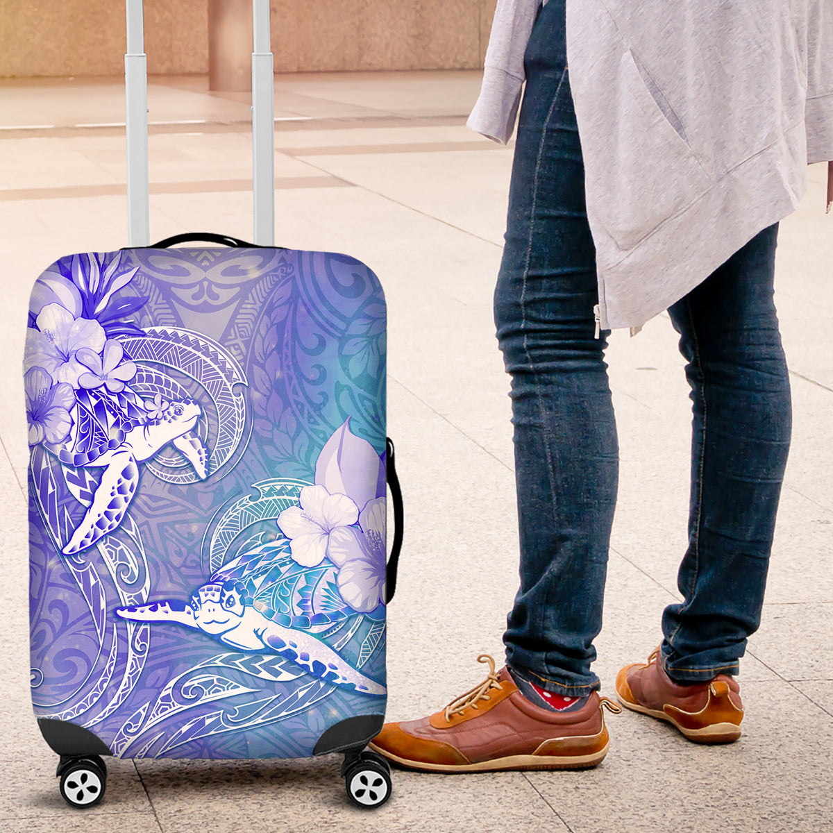 Couple Blue Sea Turtle Heart Love Luggage Cover LT05 Blue - Polynesian Pride