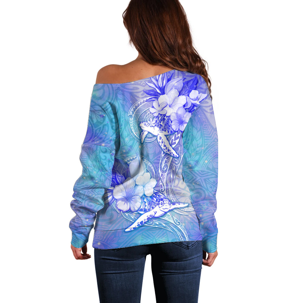 Couple Blue Sea Turtle Heart Love Off Shoulder Sweater LT05 - Polynesian Pride