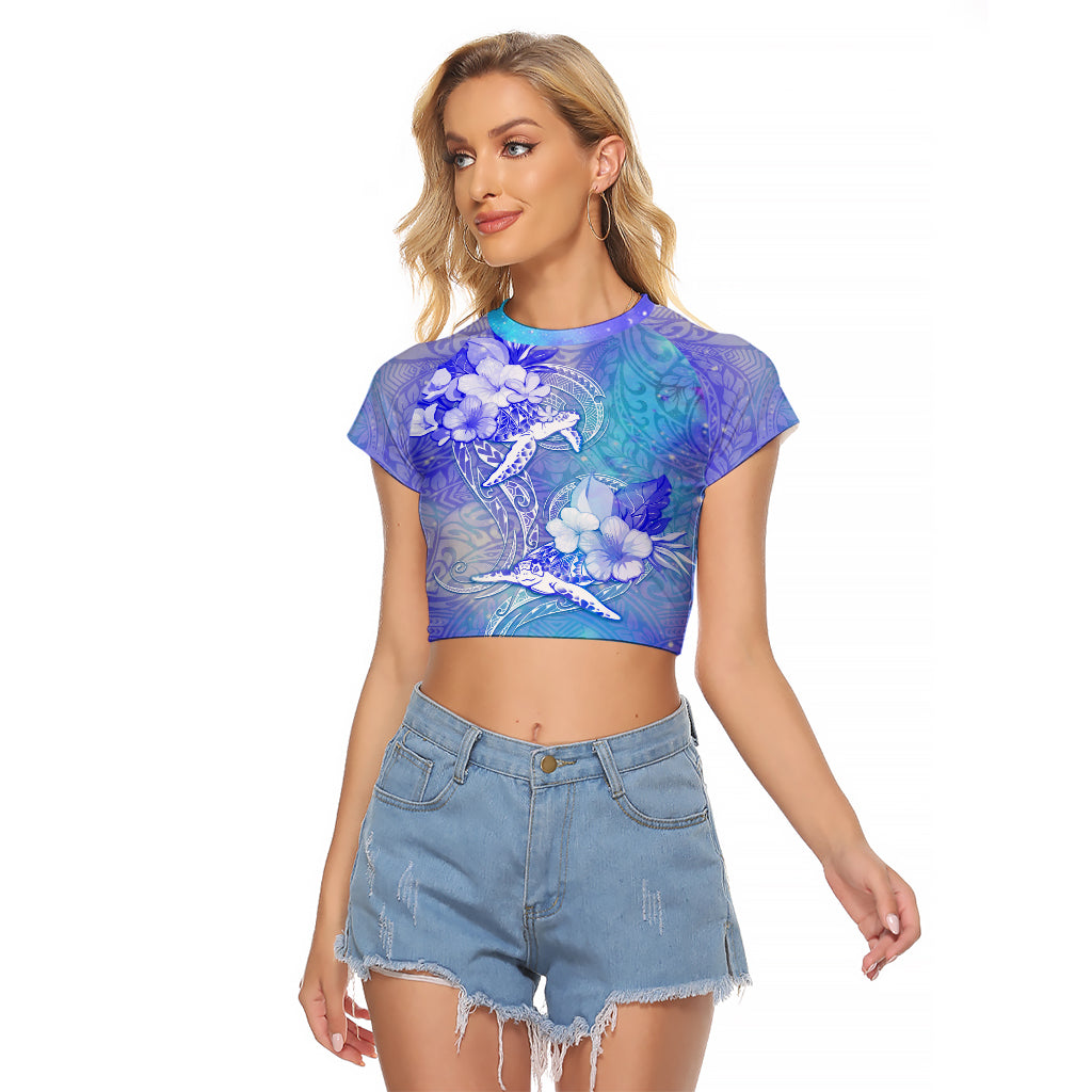 Couple Blue Sea Turtle Heart Love Raglan Cropped T Shirt LT05 Female Blue - Polynesian Pride