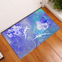 Couple Blue Sea Turtle Heart Love Rubber Doormat LT05 Blue - Polynesian Pride