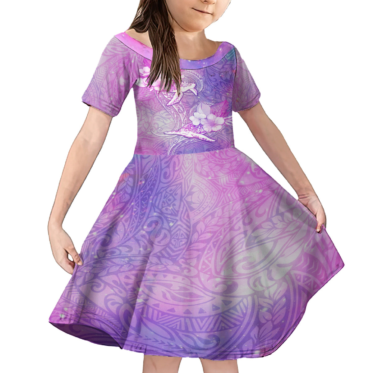 Couple Sea Turtle Love Give Us A Fairytale Family Matching Puletasi Dress and Hawaiian Shirt LT05 Daughter's Dress Pink - Polynesian Pride