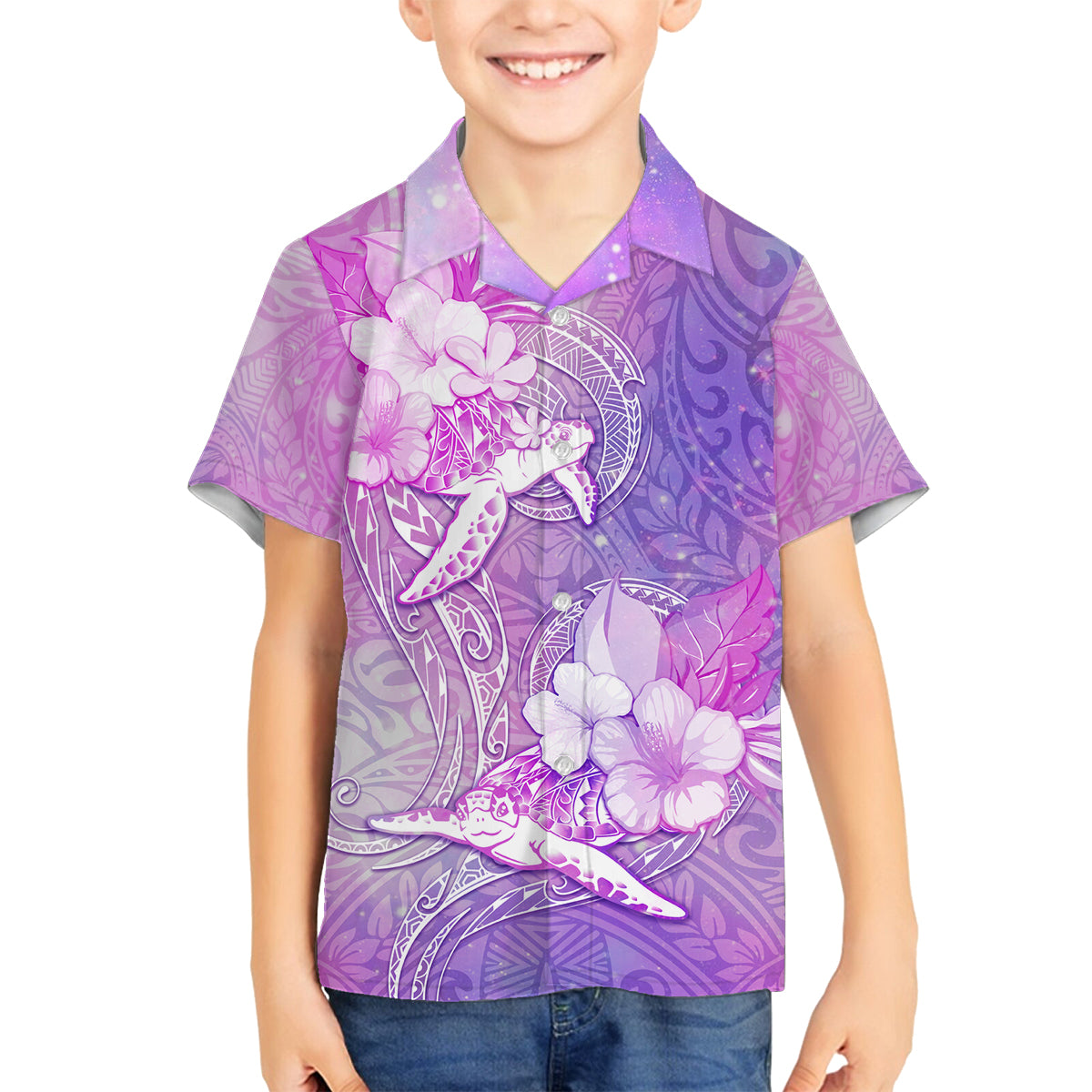 Couple Sea Turtle Love Give Us A Fairytale Family Matching Puletasi Dress and Hawaiian Shirt LT05 Son's Shirt Pink - Polynesian Pride