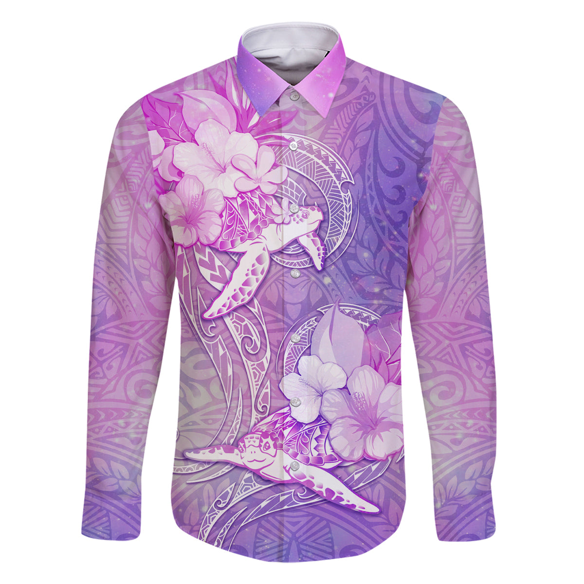 Couple Sea Turtle Love Give Us A Fairytale Family Matching Tank Maxi Dress and Hawaiian Shirt LT05 Dad's Shirt - Long Sleeve Pink - Polynesian Pride