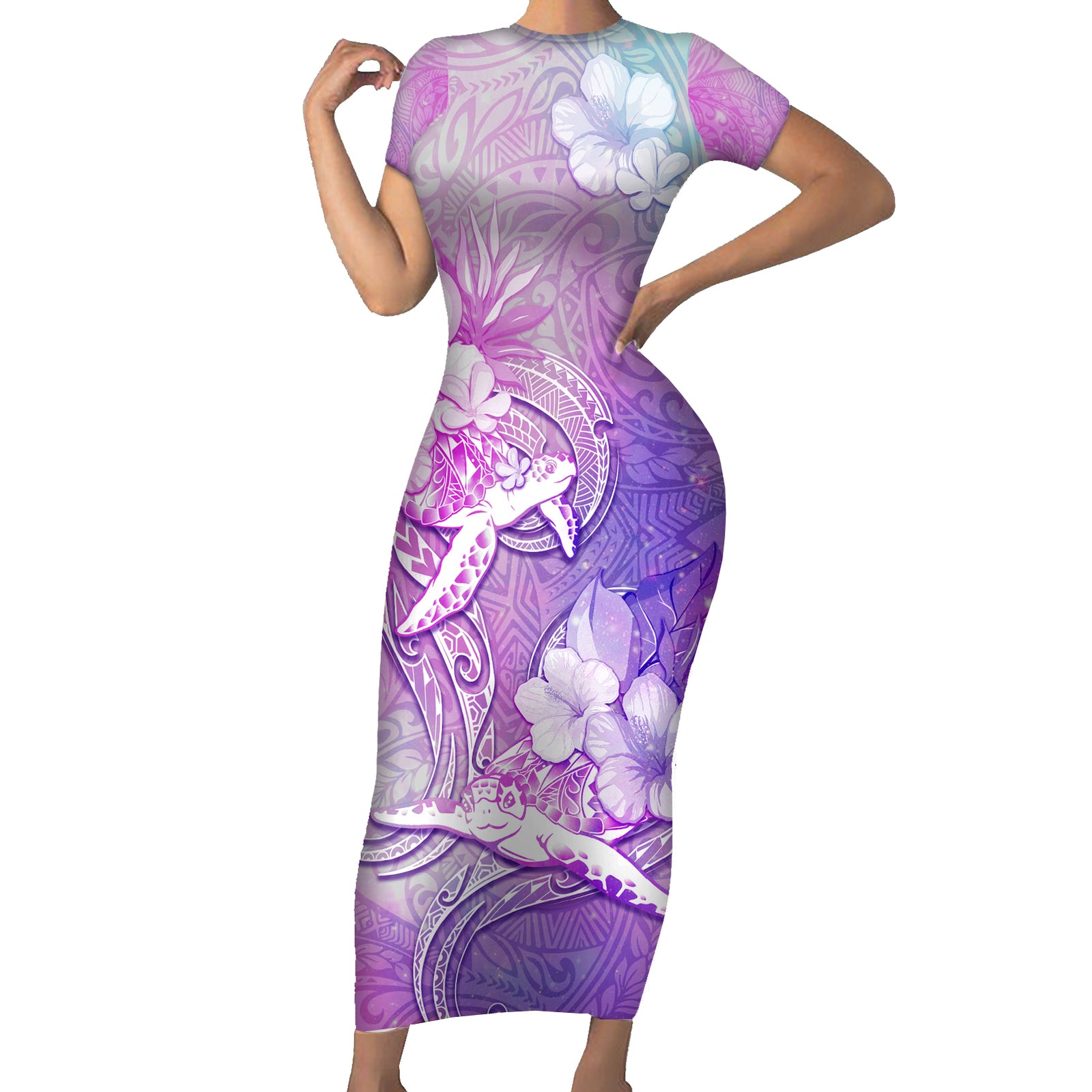 Couple Sea Turtle Love Give Us A Fairytale Short Sleeve Bodycon Dress LT05 Long Dress Pink - Polynesian Pride