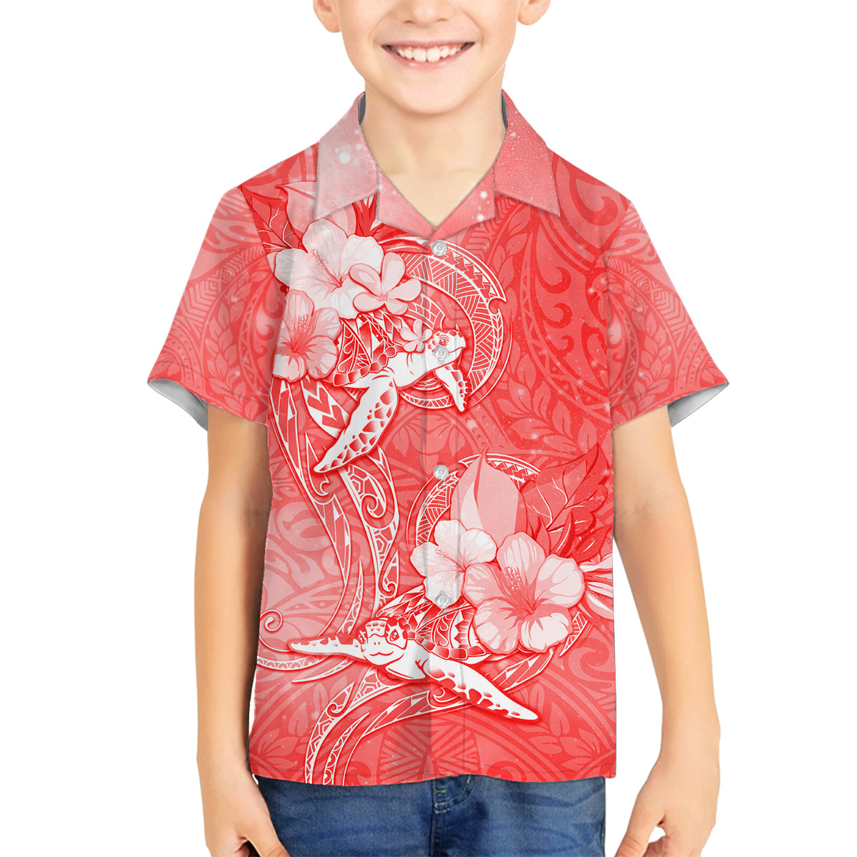 Polynesia Sea Turtle Couple Family Matching Summer Maxi Dress and Hawaiian Shirt Happy Valentine Day Red LT05 Son's Shirt Red - Polynesian Pride