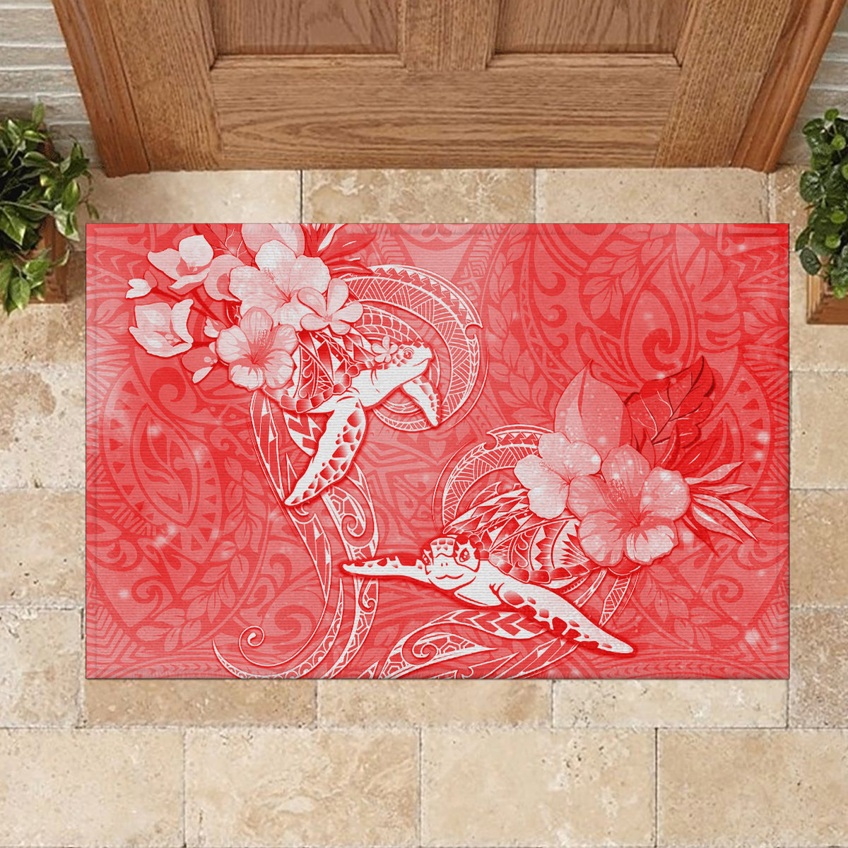 Polynesia Sea Turtle Couple Rubber Doormat Happy Valentine Day Red LT05 - Polynesian Pride