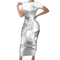Polynesia Sea Turtle Couple Family Matching Short Sleeve Bodycon Dress and Hawaiian Shirt Happy Valentine Day White LT05 Mom's Dress White - Polynesian Pride