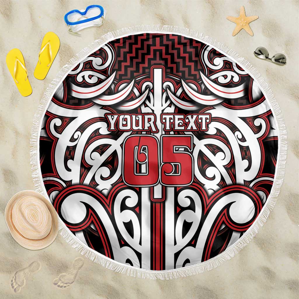 Custom Aotearoa Ngapuhi Beach Blanket Maori Tribal Pattern Mix Poutama LT05 One Size 150cm Red - Polynesian Pride