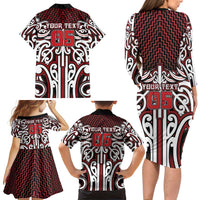 Custom Aotearoa Ngapuhi Family Matching Long Sleeve Bodycon Dress and Hawaiian Shirt Maori Tribal Pattern Mix Poutama LT05 - Polynesian Pride