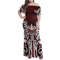 Custom Aotearoa Ngapuhi Family Matching Off Shoulder Maxi Dress and Hawaiian Shirt Maori Tribal Pattern Mix Poutama LT05 Mom's Dress Red - Polynesian Pride