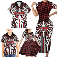 Custom Aotearoa Ngapuhi Family Matching Short Sleeve Bodycon Dress and Hawaiian Shirt Maori Tribal Pattern Mix Poutama LT05 - Polynesian Pride