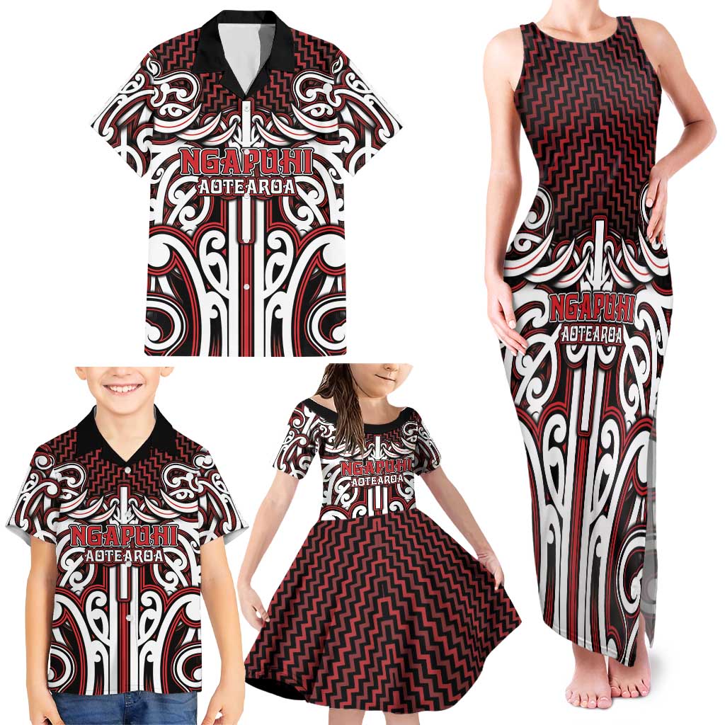 Custom Aotearoa Ngapuhi Family Matching Tank Maxi Dress and Hawaiian Shirt Maori Tribal Pattern Mix Poutama LT05 - Polynesian Pride