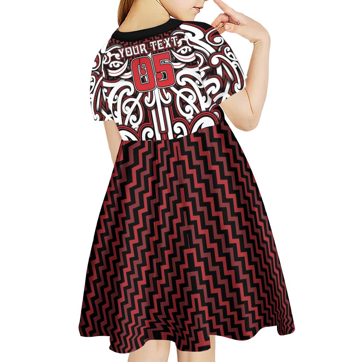 Custom Aotearoa Ngapuhi Kid Short Sleeve Dress Maori Tribal Pattern Mix Poutama