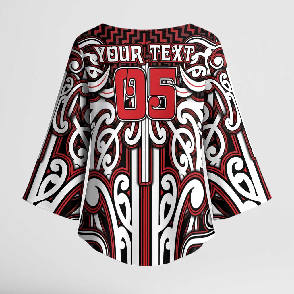 Custom Aotearoa Ngapuhi Kimono Sleeve Blouse Maori Tribal Pattern Mix Poutama