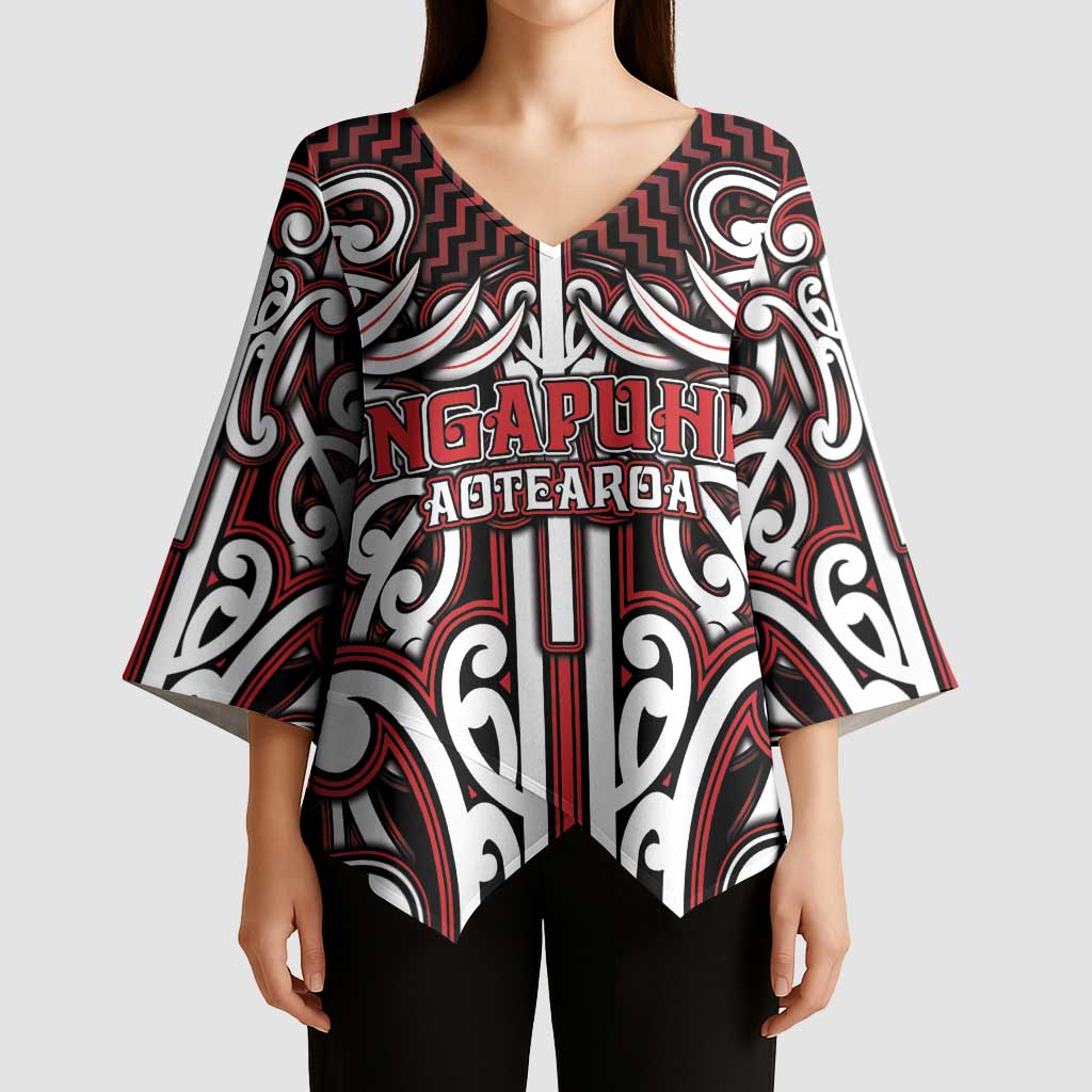 Custom Aotearoa Ngapuhi Kimono Sleeve Blouse Maori Tribal Pattern Mix Poutama