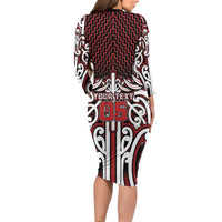 Custom Aotearoa Ngapuhi Long Sleeve Bodycon Dress Maori Tribal Pattern Mix Poutama