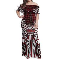 Custom Aotearoa Ngapuhi Off Shoulder Maxi Dress Maori Tribal Pattern Mix Poutama