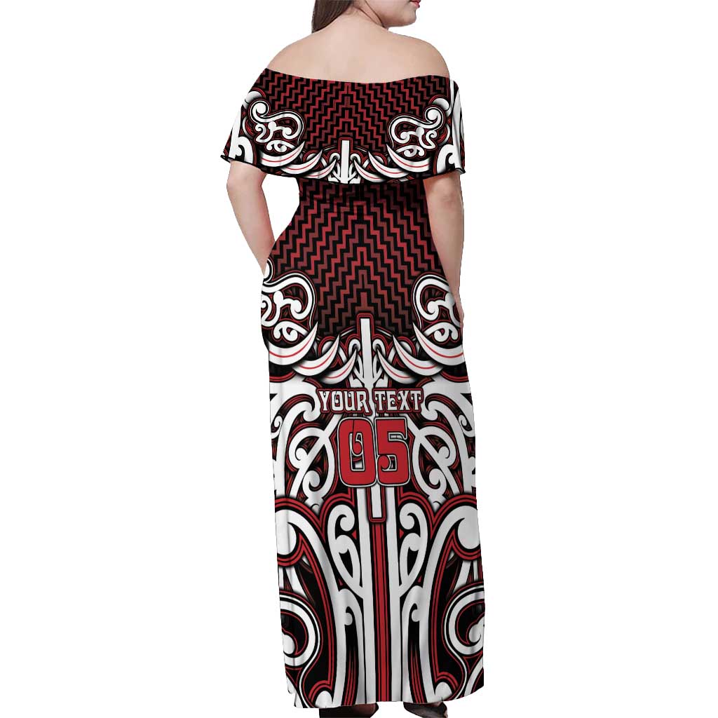 Custom Aotearoa Ngapuhi Off Shoulder Maxi Dress Maori Tribal Pattern Mix Poutama