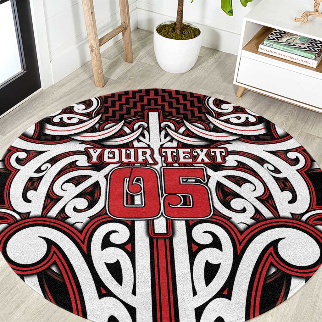 Custom Aotearoa Ngapuhi Round Carpet Maori Tribal Pattern Mix Poutama LT05 Red - Polynesian Pride