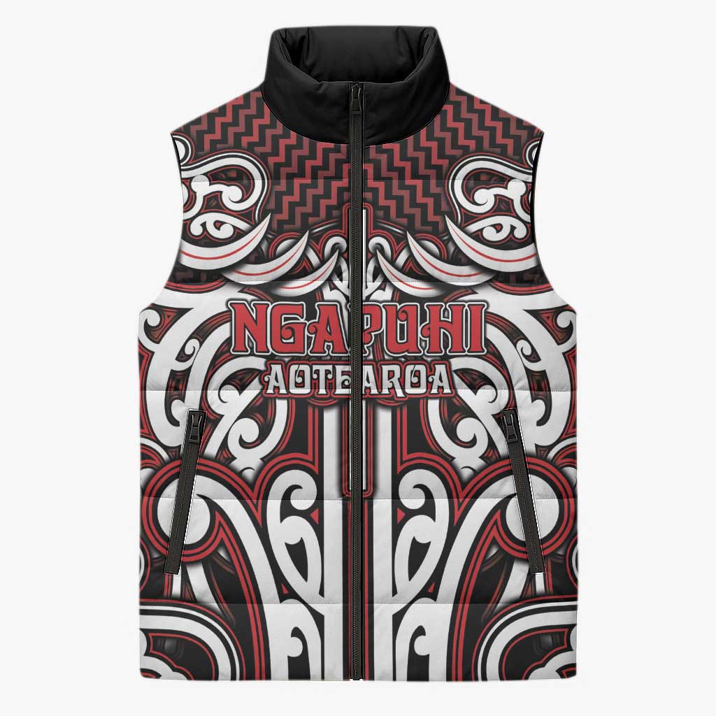 Custom Aotearoa Ngapuhi Sleeveless Puffer Jacket Maori Tribal Pattern Mix Poutama