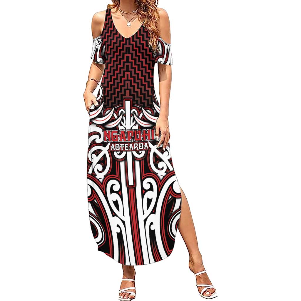 Custom Aotearoa Ngapuhi Summer Maxi Dress Maori Tribal Pattern Mix Poutama LT05 Women Red - Polynesian Pride