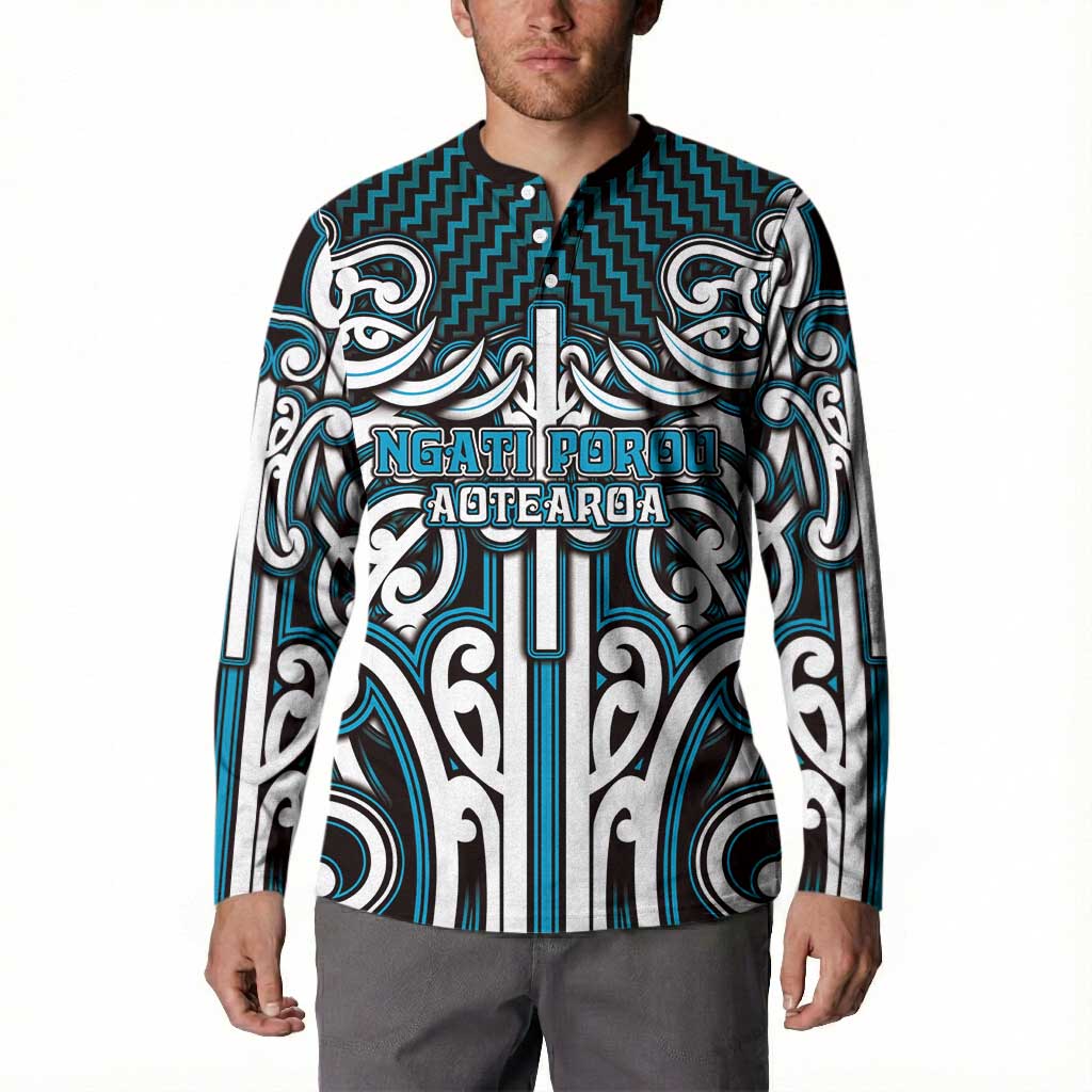 Custom Aotearoa Ngati Porou Button Sweatshirt Maori Tribal Pattern Mix Poutama