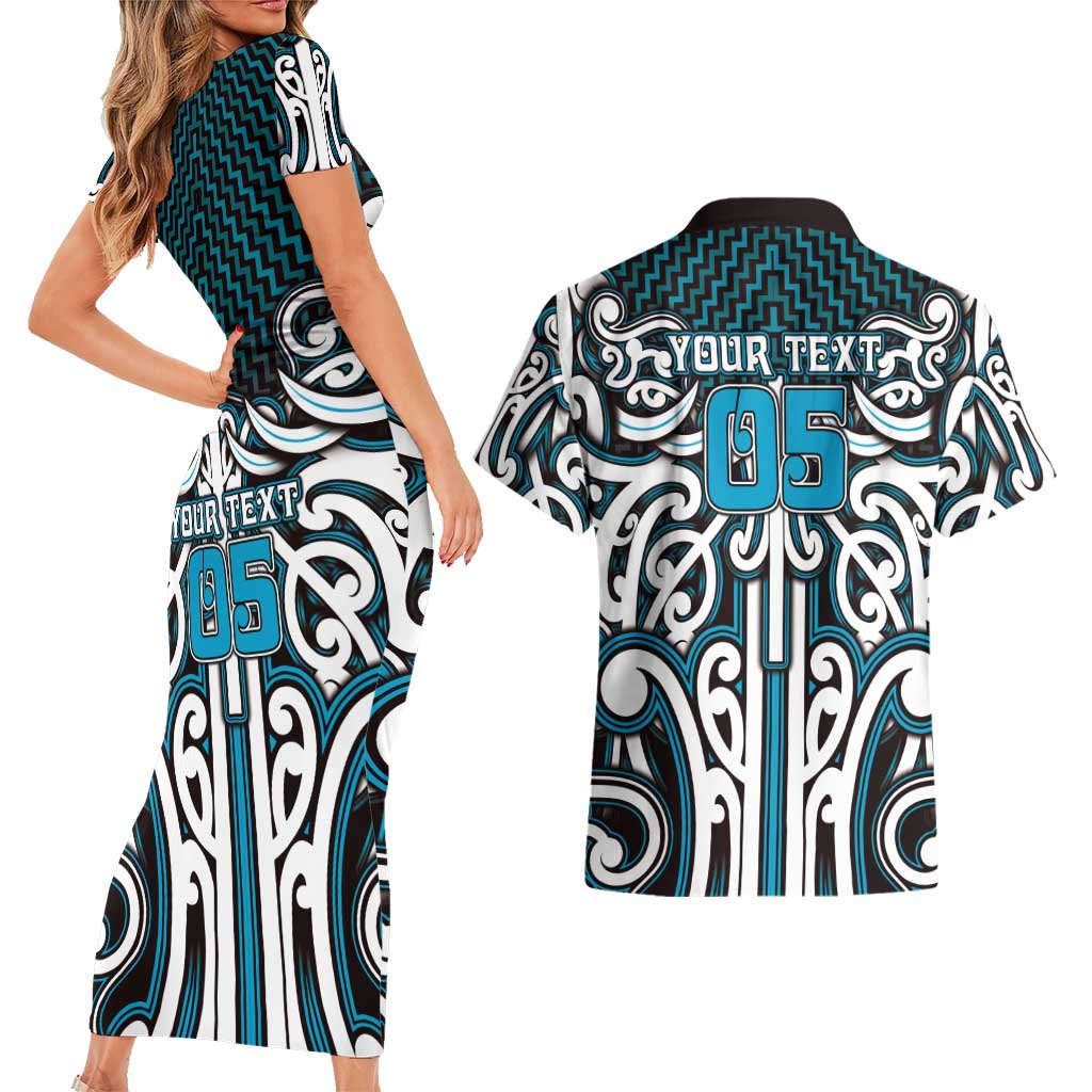 Custom Aotearoa Ngati Porou Couples Matching Short Sleeve Bodycon Dress and Hawaiian Shirt Maori Tribal Pattern Mix Poutama LT05 - Polynesian Pride
