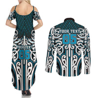 Custom Aotearoa Ngati Porou Couples Matching Summer Maxi Dress and Long Sleeve Button Shirt Maori Tribal Pattern Mix Poutama