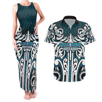 Custom Aotearoa Ngati Porou Couples Matching Tank Maxi Dress and Hawaiian Shirt Maori Tribal Pattern Mix Poutama LT05 Blue - Polynesian Pride