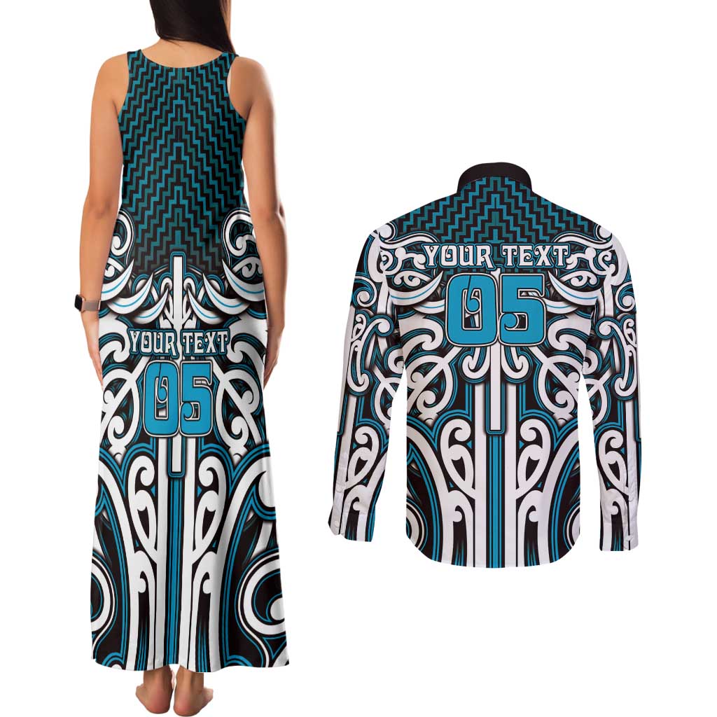 Custom Aotearoa Ngati Porou Couples Matching Tank Maxi Dress and Long Sleeve Button Shirt Maori Tribal Pattern Mix Poutama LT05 - Polynesian Pride