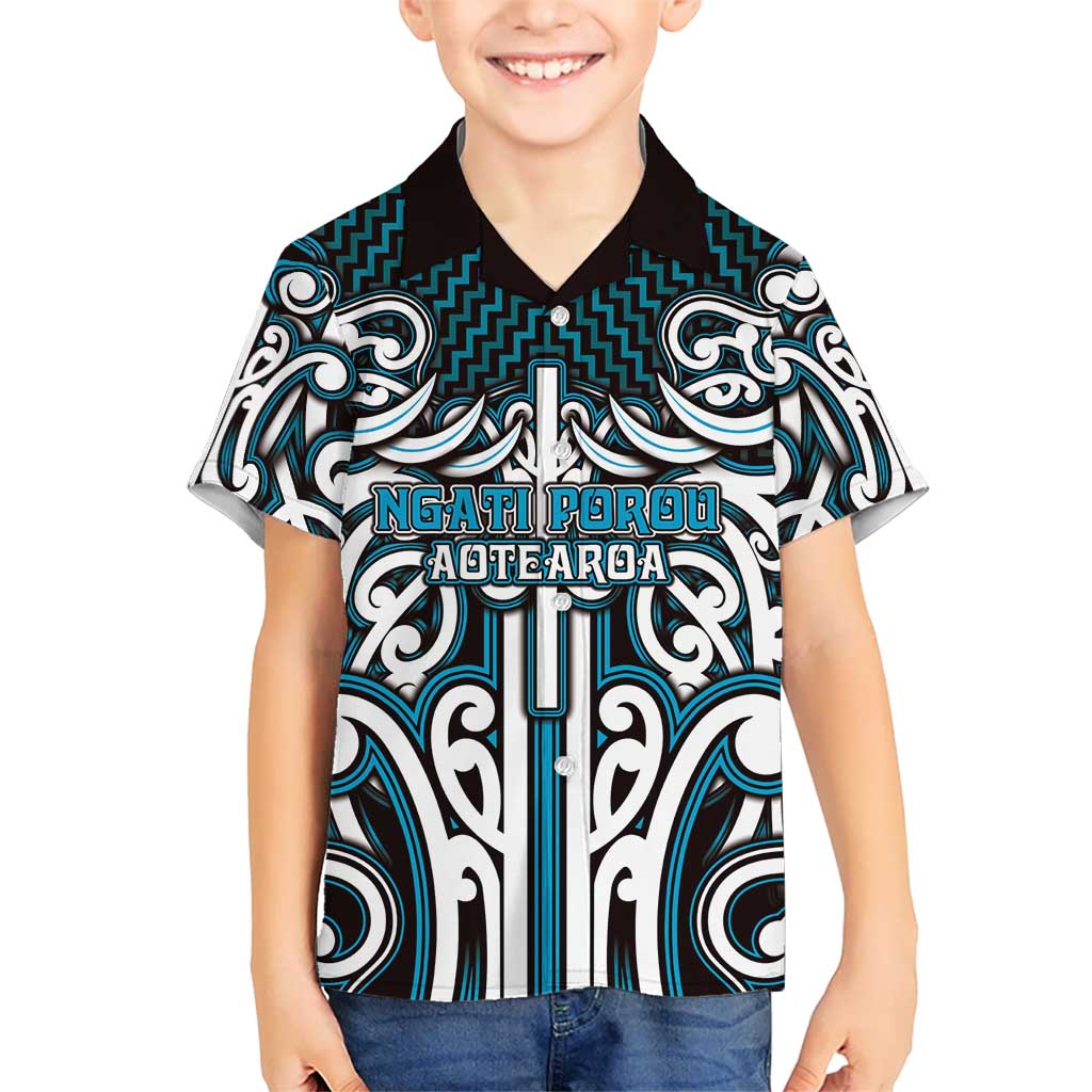 Custom Aotearoa Ngati Porou Family Matching Mermaid Dress and Hawaiian Shirt Maori Tribal Pattern Mix Poutama LT05 Son's Shirt Blue - Polynesian Pride