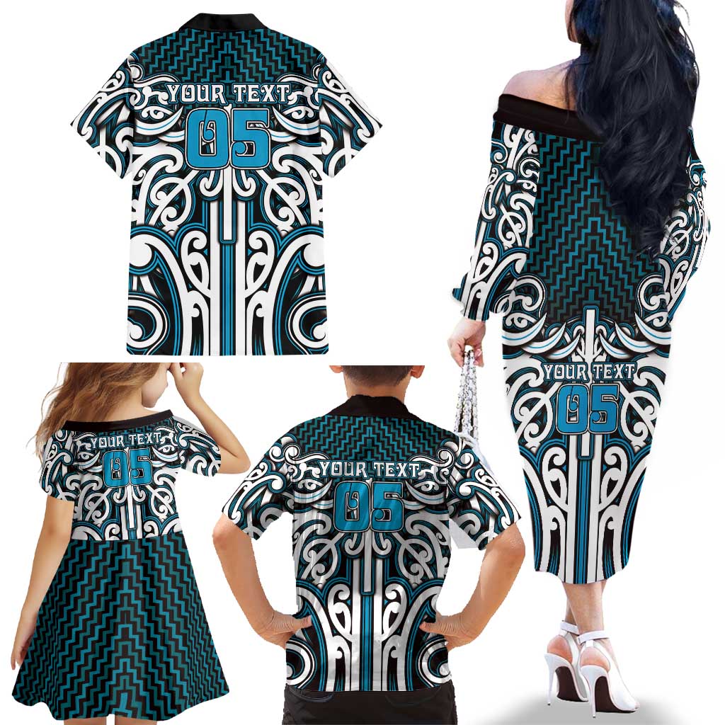 Custom Aotearoa Ngati Porou Family Matching Off The Shoulder Long Sleeve Dress and Hawaiian Shirt Maori Tribal Pattern Mix Poutama LT05 - Polynesian Pride
