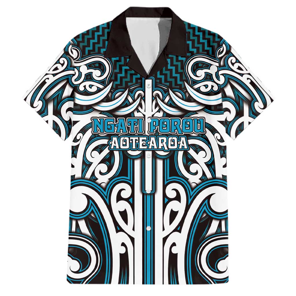 Custom Aotearoa Ngati Porou Family Matching Off Shoulder Maxi Dress and Hawaiian Shirt Maori Tribal Pattern Mix Poutama LT05 Dad's Shirt - Short Sleeve Blue - Polynesian Pride