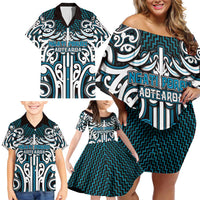 Custom Aotearoa Ngati Porou Family Matching Off Shoulder Short Dress and Hawaiian Shirt Maori Tribal Pattern Mix Poutama LT05 - Polynesian Pride