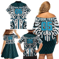 Custom Aotearoa Ngati Porou Family Matching Off Shoulder Short Dress and Hawaiian Shirt Maori Tribal Pattern Mix Poutama LT05 - Polynesian Pride