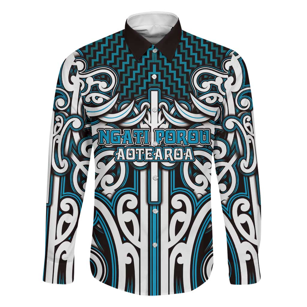 Custom Aotearoa Ngati Porou Family Matching Puletasi and Hawaiian Shirt Maori Tribal Pattern Mix Poutama LT05 Dad's Shirt - Long Sleeve Blue - Polynesian Pride