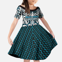 Custom Aotearoa Ngati Porou Family Matching Summer Maxi Dress and Hawaiian Shirt Maori Tribal Pattern Mix Poutama LT05 Daughter's Dress Blue - Polynesian Pride