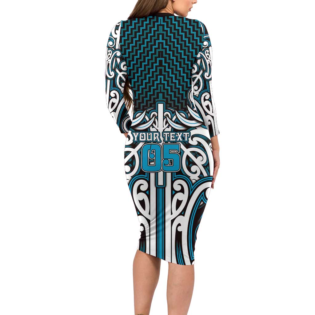 Custom Aotearoa Ngati Porou Long Sleeve Bodycon Dress Maori Tribal Pattern Mix Poutama