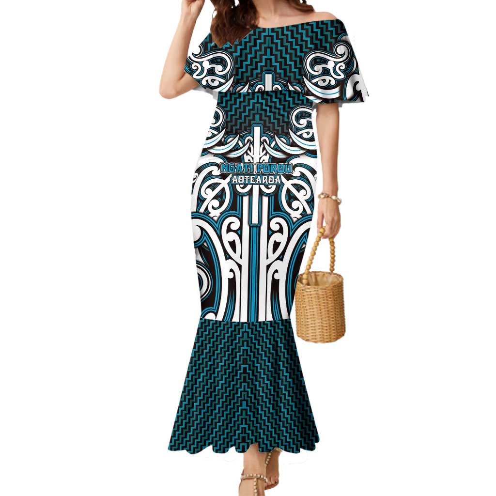 Custom Aotearoa Ngati Porou Mermaid Dress Maori Tribal Pattern Mix Poutama LT05 Women Blue - Polynesian Pride