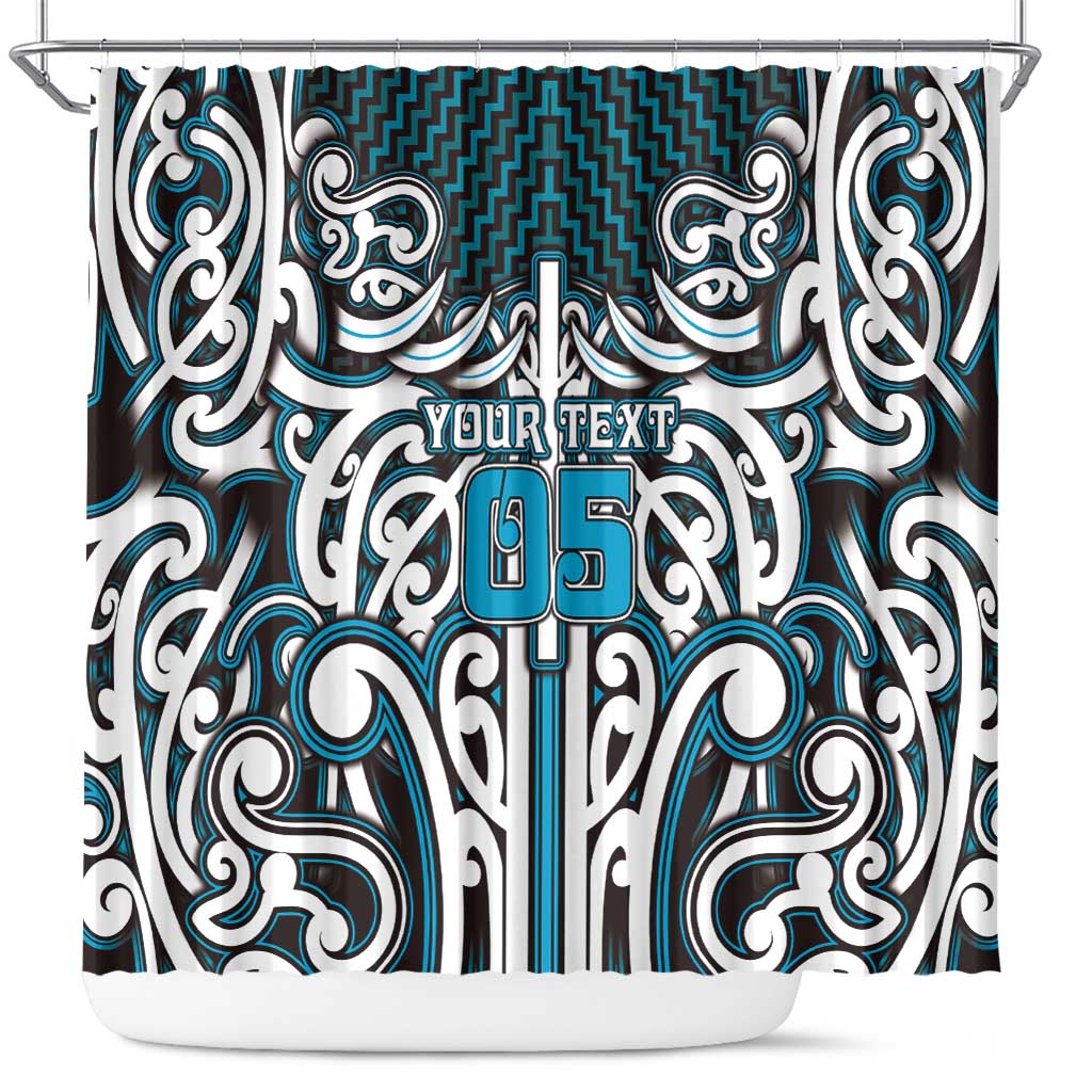 Custom Aotearoa Ngati Porou Shower Curtain Maori Tribal Pattern Mix Poutama LT05 Blue - Polynesian Pride